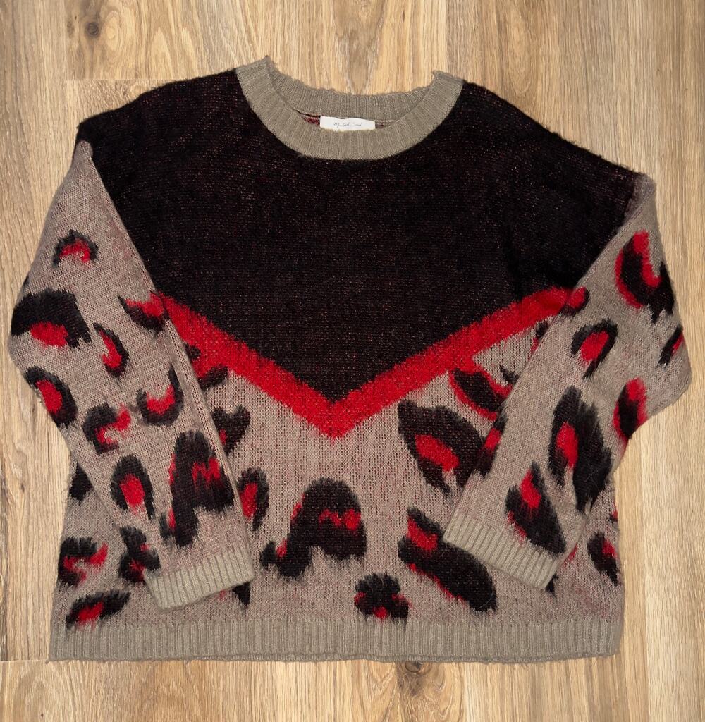 Mustard Seed Chevron Leopard Print Cozy Pullover Sweater - size M